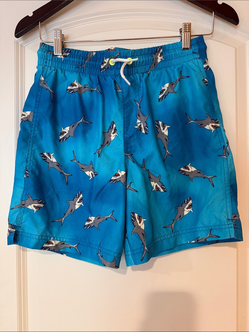 Youth Blue Shark Print Swim Trunks - Like New - Boy’s XL 14/16
